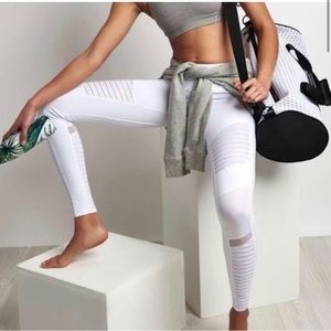 High Waisted White Alo Moto Leggings
